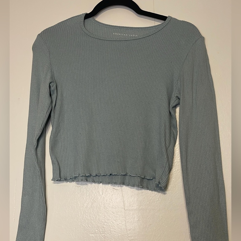 American Eagle Outfitters Sky Blue Ribbed Long Sleeve Top